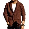 Runcati Mens Shawl Collar Cardigan Sweaters Button Down Open Front Knitwear Cable Knitted Ribbed Jackets Outwear(Brown)