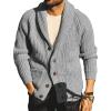 Runcati Mens Shawl Collar Cardigan Sweaters Button Down Open Front Knitwear Cable Knitted Ribbed Jackets Outwear(Gray)