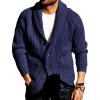 Runcati Mens Shawl Collar Cardigan Sweaters Button Down Open Front Knitwear Cable Knitted Ribbed Jackets Outwear(Navy)