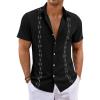 Runcati Mens Short Sleeve Guayabera Shirts Button Down Cuban Casual Mexican Shirts Summer Beach Wedding Linen Tops(Black)
