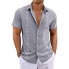 Runcati Mens Short Sleeve Guayabera Shirts Button Down Cuban Casual Mexican Shirts Summer Beach Wedding Linen Tops(Gray)