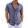 Runcati Mens Short Sleeve Guayabera Shirts Button Down Cuban Casual Mexican Shirts Summer Beach Wedding Linen Tops(Navy)