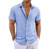 Runcati Mens Short Sleeve Guayabera Shirts Button Down Cuban Casual Mexican Shirts Summer Beach Wedding Linen Tops(Sky Blue)