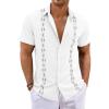 Runcati Mens Short Sleeve Guayabera Shirts Button Down Cuban Casual Mexican Shirts Summer Beach Wedding Linen Tops(White)