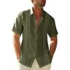Runcati Mens Short Sleeve Guayabera Shirts Linen Cotton Button Down Mexican Embroidered Cuban Wedding Shirt Summer Beach Tops(03 Army Green)