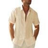 Runcati Mens Short Sleeve Guayabera Shirts Linen Cotton Button Down Mexican Embroidered Cuban Wedding Shirt Summer Beach Tops(03 Beige)
