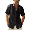 Runcati Mens Short Sleeve Guayabera Shirts Linen Cotton Button Down Mexican Embroidered Cuban Wedding Shirt Summer Beach Tops(03 Black)