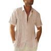 Runcati Mens Short Sleeve Guayabera Shirts Linen Cotton Button Down Mexican Embroidered Cuban Wedding Shirt Summer Beach Tops(03 Khaki)