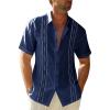 Runcati Mens Short Sleeve Guayabera Shirts Linen Cotton Button Down Mexican Embroidered Cuban Wedding Shirt Summer Beach Tops(03 Navy)