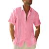 Runcati Mens Short Sleeve Guayabera Shirts Linen Cotton Button Down Mexican Embroidered Cuban Wedding Shirt Summer Beach Tops(03 Pink)