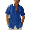 Runcati Mens Short Sleeve Guayabera Shirts Linen Cotton Button Down Mexican Embroidered Cuban Wedding Shirt Summer Beach Tops(03 Royal)
