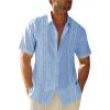 Runcati Mens Short Sleeve Guayabera Shirts Linen Cotton Button Down Mexican Embroidered Cuban Wedding Shirt Summer Beach Tops(03 Sky Blue)