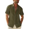 Runcati Mens Short Sleeve Guayabera Shirts Linen Cotton Button Down Mexican Embroidered Cuban Wedding Shirt Summer Beach Tops(04 Army Green)
