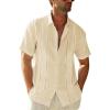 Runcati Mens Short Sleeve Guayabera Shirts Linen Cotton Button Down Mexican Embroidered Cuban Wedding Shirt Summer Beach Tops(04 Beige)
