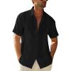 Runcati Mens Short Sleeve Guayabera Shirts Linen Cotton Button Down Mexican Embroidered Cuban Wedding Shirt Summer Beach Tops(04 Black)