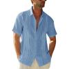 Runcati Mens Short Sleeve Guayabera Shirts Linen Cotton Button Down Mexican Embroidered Cuban Wedding Shirt Summer Beach Tops(04 Blue)