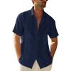 Runcati Mens Short Sleeve Guayabera Shirts Linen Cotton Button Down Mexican Embroidered Cuban Wedding Shirt Summer Beach Tops(04 Navy)