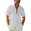 Runcati Mens Short Sleeve Guayabera Shirts Linen Cotton Button Down Mexican Embroidered Cuban Wedding Shirt Summer Beach Tops(04 White)
