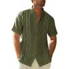 Runcati Mens Short Sleeve Guayabera Shirts Linen Cotton Button Down Mexican Embroidered Cuban Wedding Shirt Summer Beach Tops(05 Army Green)