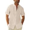 Runcati Mens Short Sleeve Guayabera Shirts Linen Cotton Button Down Mexican Embroidered Cuban Wedding Shirt Summer Beach Tops(05 Beige)
