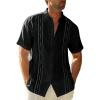 Runcati Mens Short Sleeve Guayabera Shirts Linen Cotton Button Down Mexican Embroidered Cuban Wedding Shirt Summer Beach Tops(05 Black)