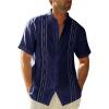 Runcati Mens Short Sleeve Guayabera Shirts Linen Cotton Button Down Mexican Embroidered Cuban Wedding Shirt Summer Beach Tops(05 Navy)