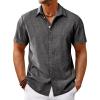 Runcati Mens Short Sleeve Linen Shirts Button Down Casual Texture Summer Beach Wedding Tops(Dark Gray)