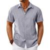 Runcati Mens Short Sleeve Linen Shirts Button Down Casual Texture Summer Beach Wedding Tops(Gray)