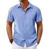 Runcati Mens Short Sleeve Linen Shirts Button Down Casual Texture Summer Beach Wedding Tops(Jean Blue)