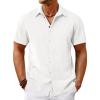 Runcati Mens Short Sleeve Linen Shirts Button Down Casual Texture Summer Beach Wedding Tops(White)