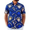 Runcati Mens Short Sleeve Shirts Button Down African Traditional Pattern Dashiki Shirt Casual Vintage Floral Hippie Tops(Blue)
