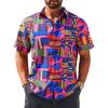 Runcati Mens Short Sleeve Shirts Button Down African Traditional Pattern Dashiki Shirt Casual Vintage Floral Hippie Tops(Bright Pink)