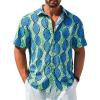 Runcati Mens Short Sleeve Shirts Button Down African Traditional Pattern Dashiki Shirt Casual Vintage Floral Hippie Tops(Lake Blue)