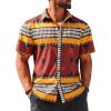 Runcati Mens Short Sleeve Shirts Button Down African Traditional Pattern Dashiki Shirt Casual Vintage Floral Hippie Tops(Yellow)