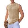Runcati Mens Sleeveless Crewneck Tank Top Casual Mesh Hollow Out Cotton Knit Summer Beach T Shirt(Beige)