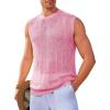 Runcati Mens Sleeveless Crewneck Tank Top Casual Mesh Hollow Out Cotton Knit Summer Beach T Shirt(Pink)