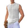 Runcati Mens Sleeveless Crewneck Tank Top Casual Mesh Hollow Out Cotton Knit Summer Beach T Shirt(White)