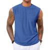 Runcati Mens Sleeveless Tank Tops Casual Hollow Out Knit T Shirts Beach Summer Hippie Tops with Pocket(Blue)