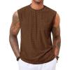 Runcati Mens Sleeveless Tank Tops Casual Hollow Out Knit T Shirts Beach Summer Hippie Tops with Pocket(Coffee)