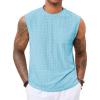 Runcati Mens Sleeveless Tank Tops Casual Hollow Out Knit T Shirts Beach Summer Hippie Tops with Pocket(Light Blue)