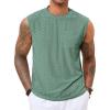 Runcati Mens Sleeveless Tank Tops Casual Hollow Out Knit T Shirts Beach Summer Hippie Tops with Pocket(Pea Green)