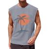 Runcati Mens Sleeveless Tank Tops Workout Gym Muscle Shirts Palm Tree Vintage Hawaiian Summer Beach T Shirts(Gray)