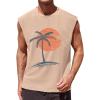Runcati Mens Sleeveless Tank Tops Workout Gym Muscle Shirts Palm Tree Vintage Hawaiian Summer Beach T Shirts(Khaki)