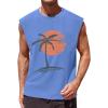 Runcati Mens Sleeveless Tank Tops Workout Gym Muscle Shirts Palm Tree Vintage Hawaiian Summer Beach T Shirts(Light Blue)