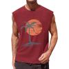Runcati Mens Sleeveless Tank Tops Workout Gym Muscle Shirts Palm Tree Vintage Hawaiian Summer Beach T Shirts(Red)