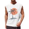 Runcati Mens Sleeveless Tank Tops Workout Gym Muscle Shirts Palm Tree Vintage Hawaiian Summer Beach T Shirts(White)