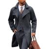 Runcati Mens Trench Coat Double Breasted Notched Lapel Casual Belted Windbreaker Fall Classic Long Jacket Overcoat(Dark Grey)