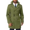 Runcati Men’s Trench Coat Double Breasted Notched Lapel Long Jacket Belted Windbreaker Casual Slim Fit Overcoat(Army Green)