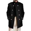 Runcati Mens Trench Coat Double Breasted Stand Collar Pea Coat Casual Fall Winter Warm Mid Long Overcoat(Black)