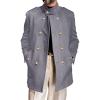 Runcati Mens Trench Coat Double Breasted Stand Collar Pea Coat Casual Fall Winter Warm Mid Long Overcoat(Light Grey)
